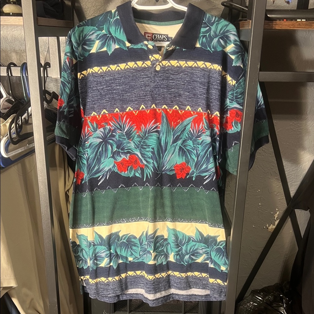 Chaps Vintage Men's Polo Shirt with Navy and Tropical Print
